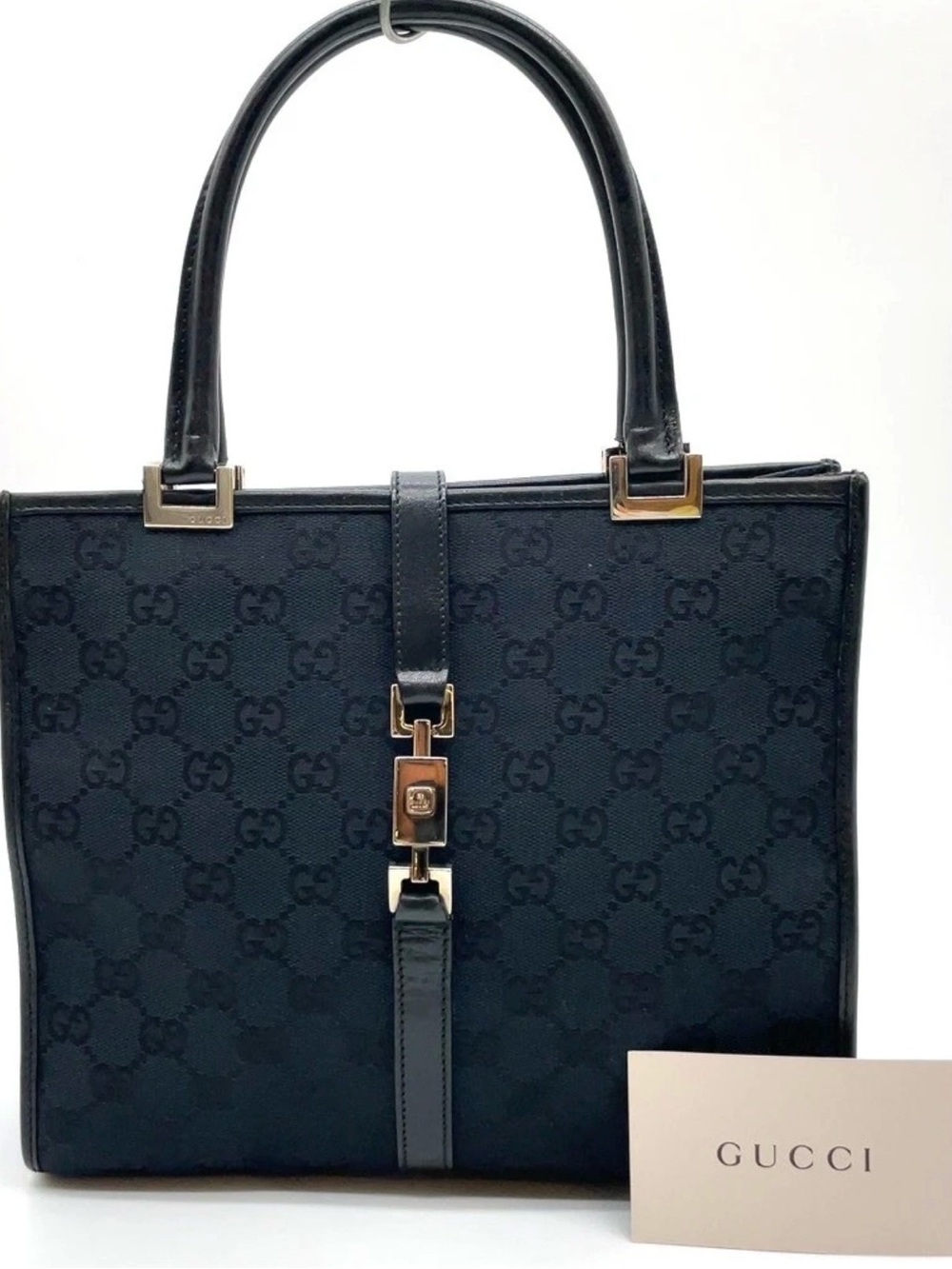 Gucci Black GG MONOGRAM Canvas Structured Top-Handle Tote CLEAN!